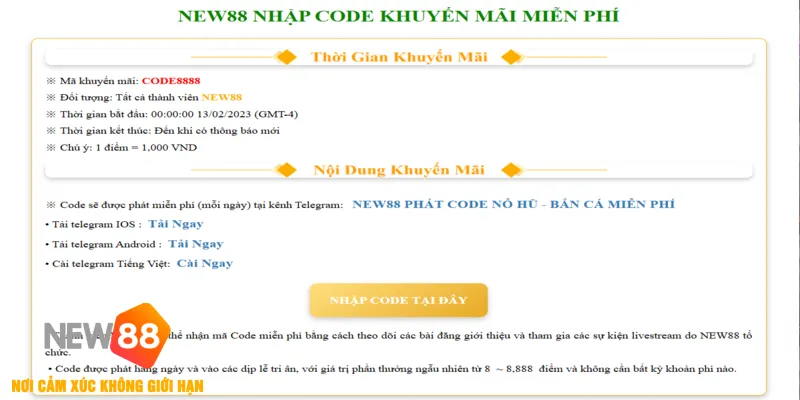Cách nhận code khuyến mãi miễn phí – Tham gia rinh quà khủng NEW88
